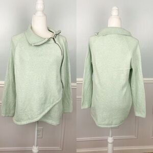 Soft Surroundings Mint Green Pullover Sweater Mock Neck Zipper At Neck Wool Sz L